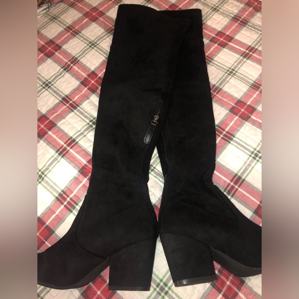 Black Women's Over the Knee High Zip Suede Boots
